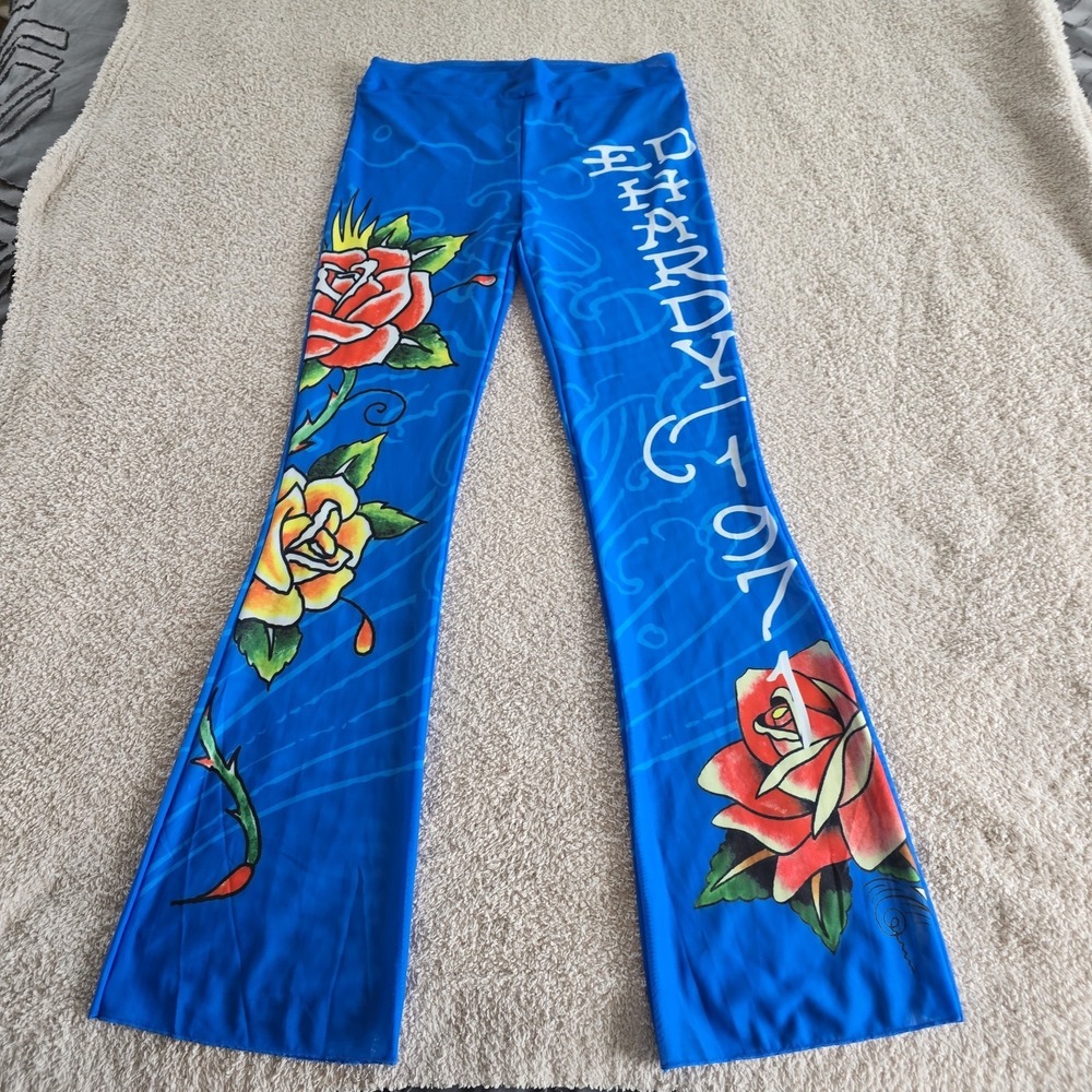 Ed Hardy Mesh Bathing Suit Cover Up Pants Size XL Blue Roses Tattoo-inspired NWT